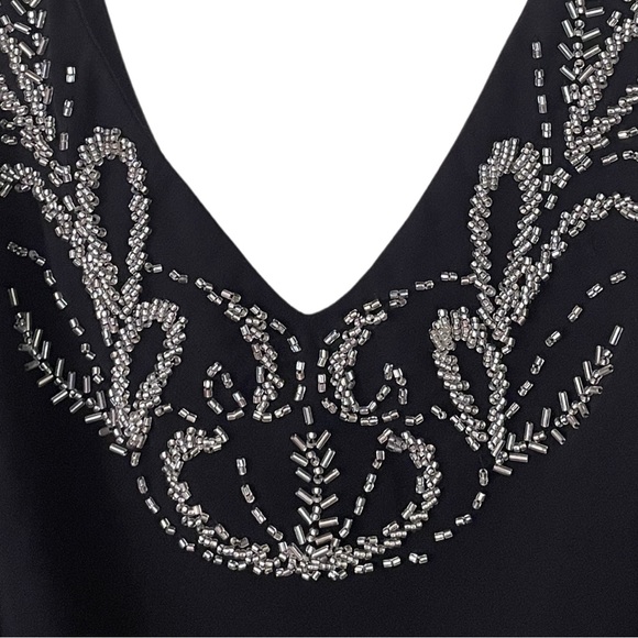 Alex Evenings Black Sleeveless Chiffon V-Neck Dress w/ Detailed Beadwork sz 8 - Picture 3 of 8